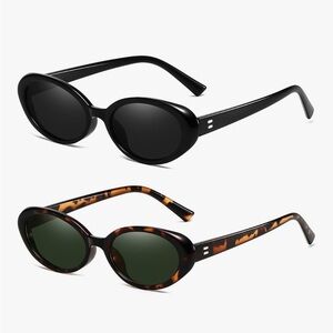 Oval Retro Sunglasses - Black & Tortoiseshell